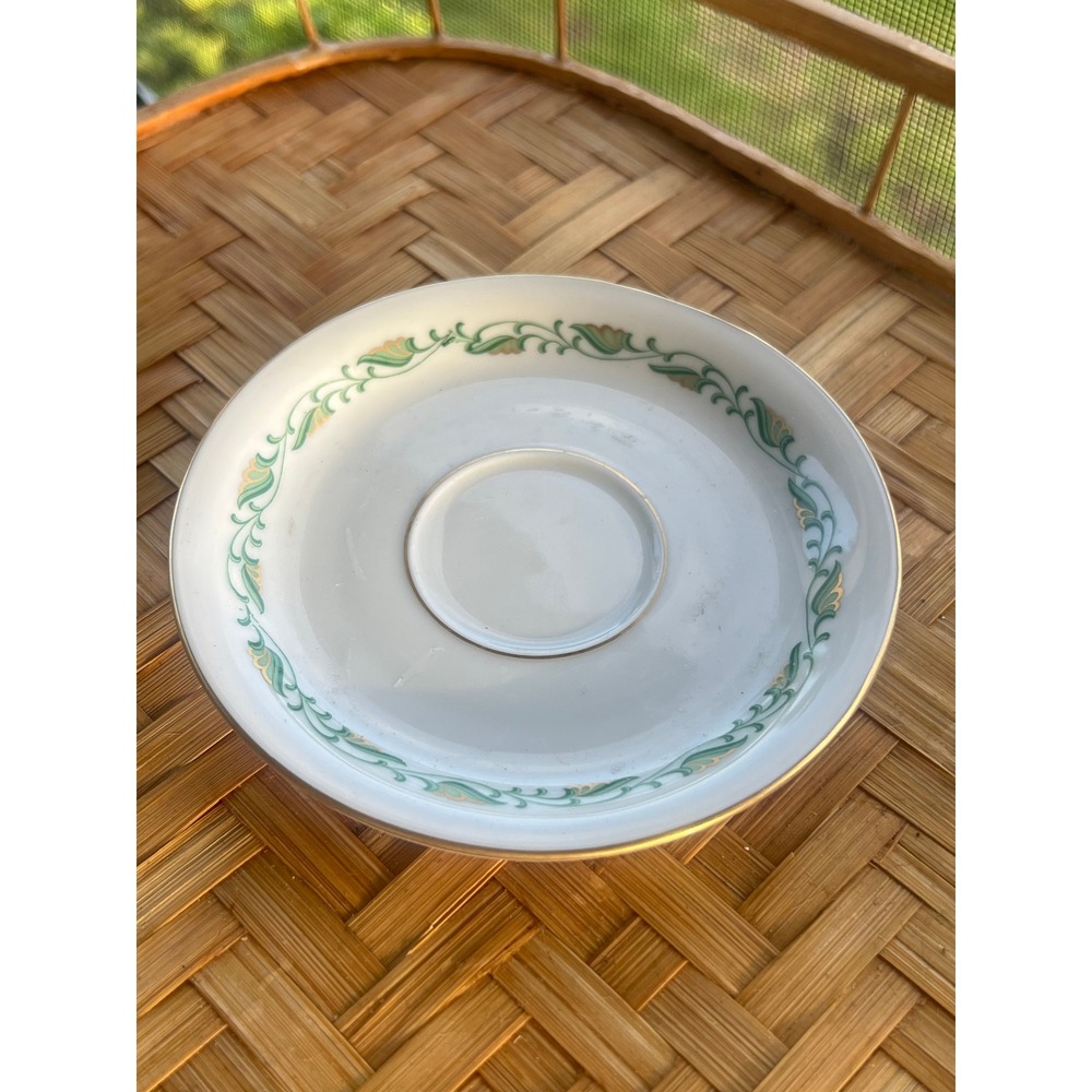 Eschenbach Baronet China Augusta Saucer Bavaria Germany Green Gold Scroll White